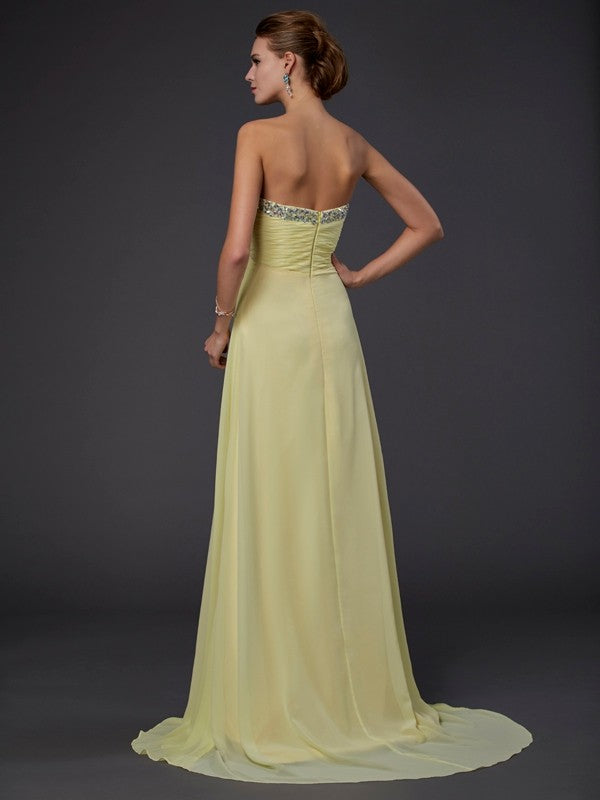A-Line Chiffon Sweetheart Sleeveless Floor-Length With Beading Dresses