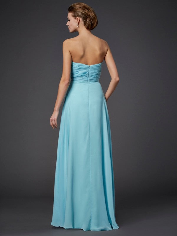 Sheath Chiffon Sweetheart Sleeveless Floor-Length With Beading Dresses