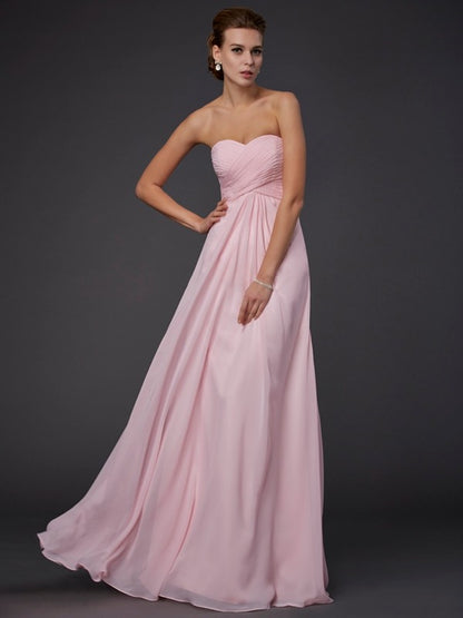 Sheath Chiffon Sweetheart Sleeveless Floor-Length With Ruffles Dresses