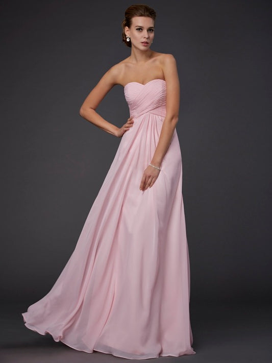 Sheath Chiffon Sweetheart Sleeveless Floor-Length With Ruffles Dresses