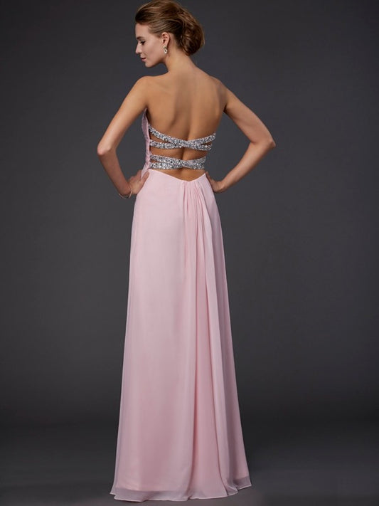 Sheath Chiffon Sweetheart Sleeveless Floor-Length With Ruffles Dresses