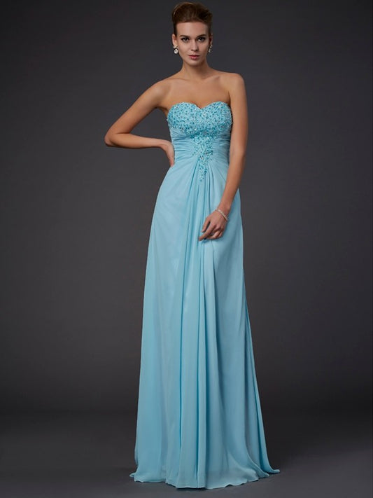 Sheath Chiffon Sweetheart Sleeveless Floor-Length With Beading Dresses