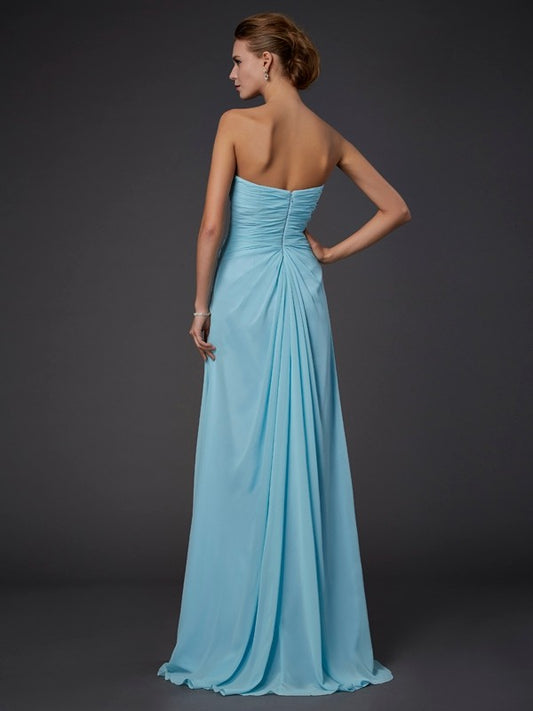 Sheath Chiffon Sweetheart Sleeveless Floor-Length With Beading Dresses