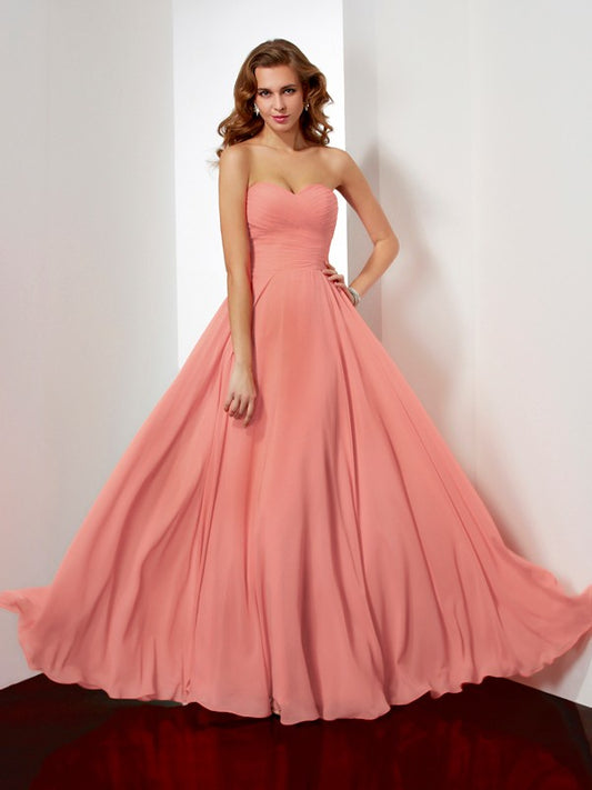 A-line sleeveless strapless floor length dress with pleats