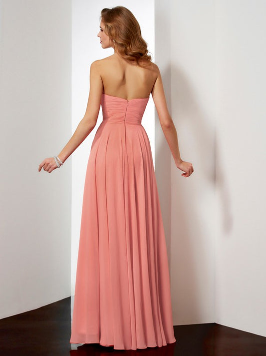 A-line sleeveless strapless floor length dress with pleats