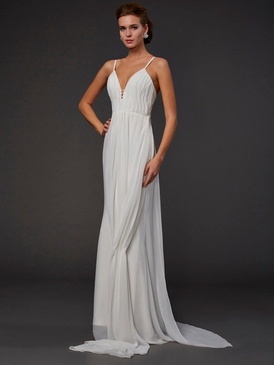 Mermaid Chiffon V-neck Sleeveless Floor-Length With Ruffles Dresses