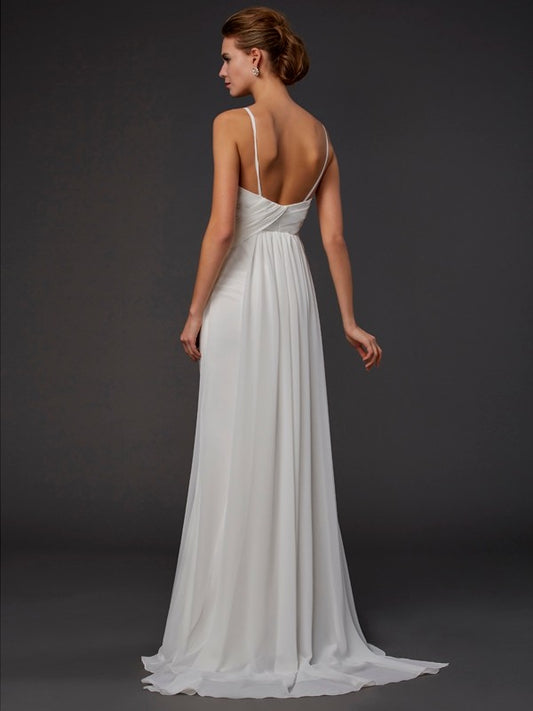 Mermaid Chiffon V-neck Sleeveless Floor-Length With Ruffles Dresses