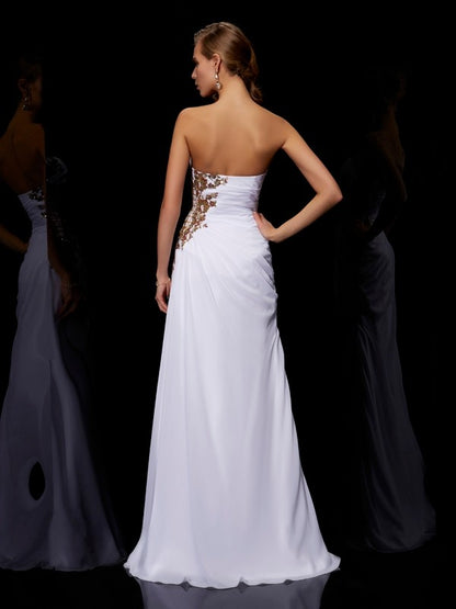 Sheath Chiffon Strapless Sleeveless Floor-Length With Ruffles Dresses
