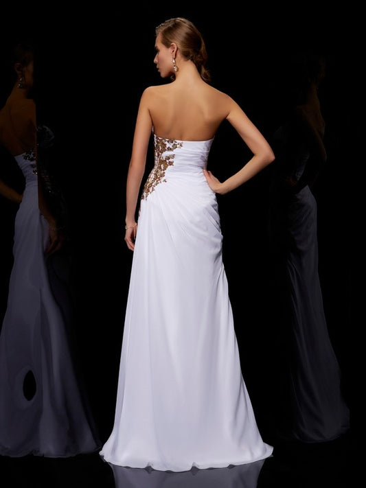 Sheath Chiffon Strapless Sleeveless Floor-Length With Ruffles Dresses