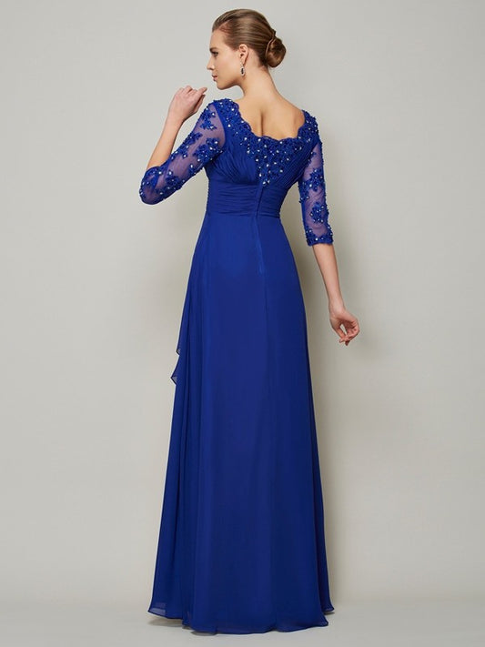 A-Line Chiffon Scoop 3/4 Sleeves Floor-Length With Lace Mother of the Bride Dresses