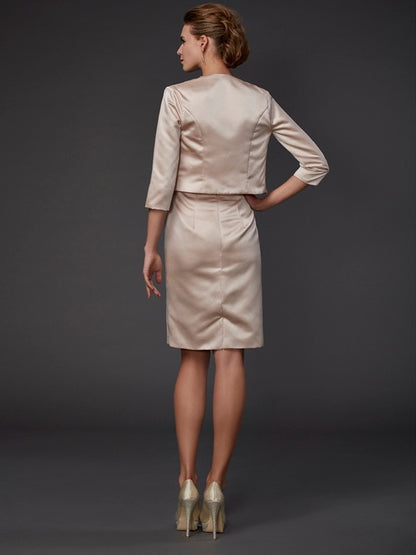 Sheath Satin Square Sleeveless Knee-Length With Beading Mother of the Bride Dresses