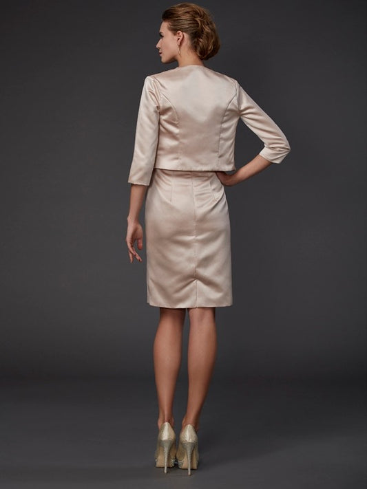 Sheath Satin Square Sleeveless Knee-Length With Beading Mother of the Bride Dresses