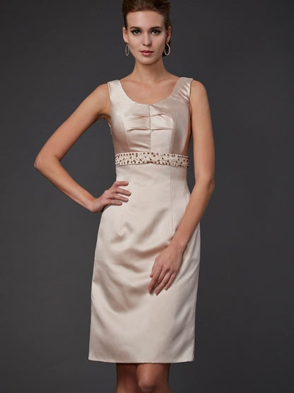 Sheath Satin Square Sleeveless Knee-Length With Beading Mother of the Bride Dresses