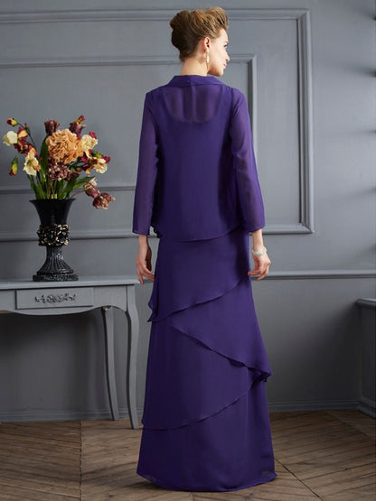 Sheath Chiffon Scoop Sleeveless Floor-Length With Ruffles Mother of the Bride Dresses