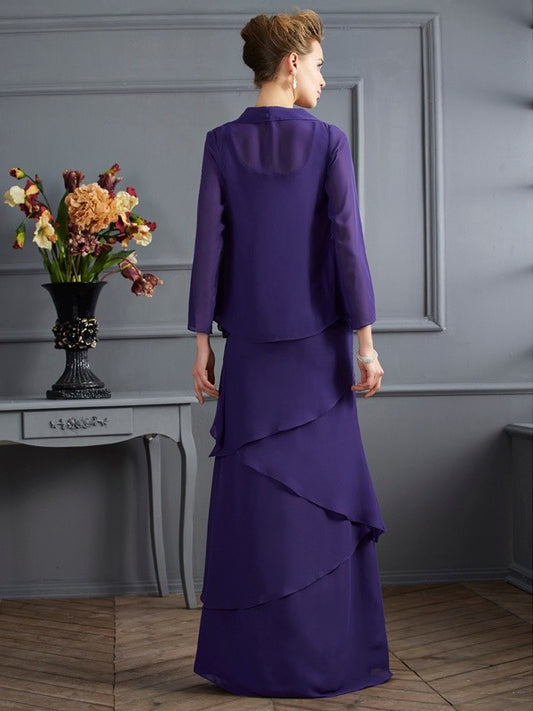 Sheath Chiffon Scoop Sleeveless Floor-Length With Ruffles Mother of the Bride Dresses