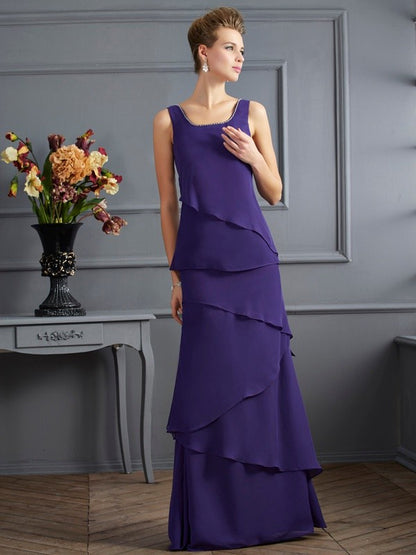 Sheath Chiffon Scoop Sleeveless Floor-Length With Ruffles Mother of the Bride Dresses