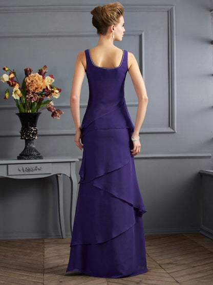 Sheath Chiffon Scoop Sleeveless Floor-Length With Ruffles Mother of the Bride Dresses