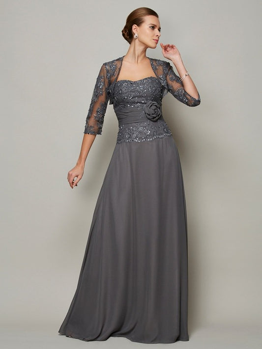A-Line Chiffon Sweetheart Sleeveless Floor-Length With Applique Mother of the Bride Dresses