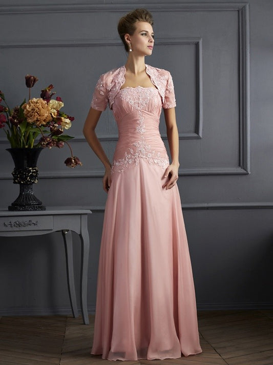 A-Line Chiffon Sweetheart Sleeveless Floor-Length With Applique Mother of the Bride Dresses