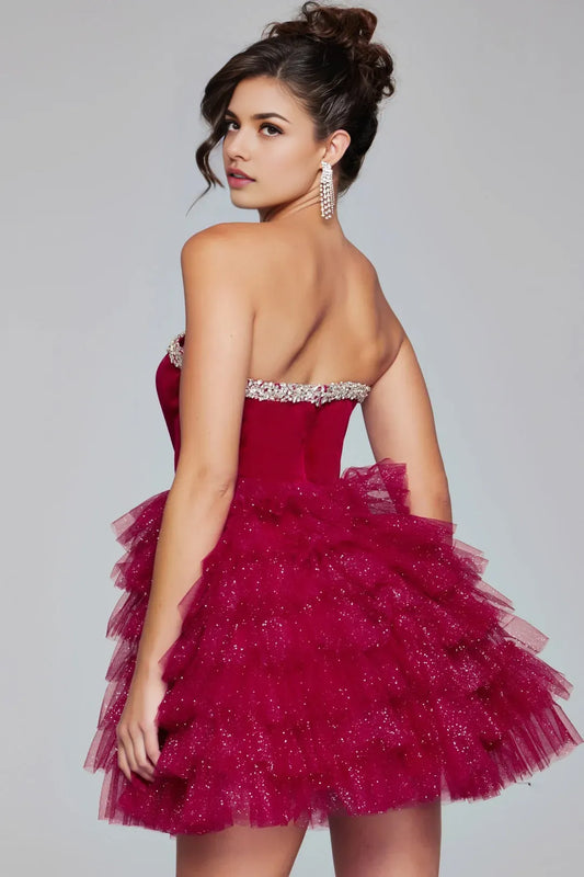 Sexy Red A-line Beaded Sequin Strapless Sweetheart Sleeveless Back Zip Short Homecoming Dress flounce  for bride Custom  ﻿