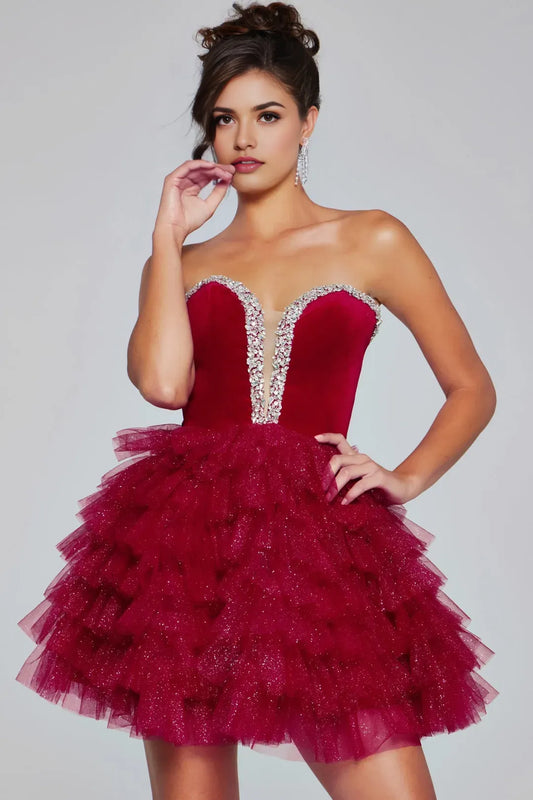 Sexy Red A-line Beaded Sequin Strapless Sweetheart Sleeveless Back Zip Short Homecoming Dress flounce  for bride Custom  ﻿