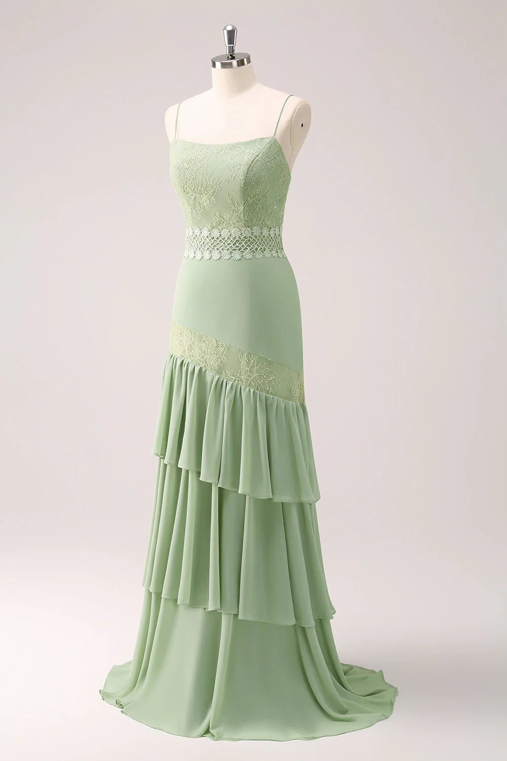 Fine suspender floral pleated chiffon long bridesmaid dress