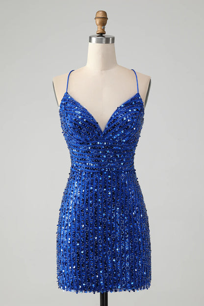 Stylish Green Sheath Criss Cross Back Short Homecoming Dress with Sequins