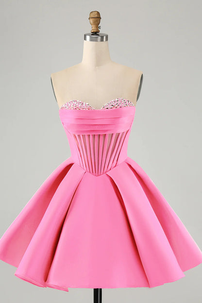 Cute Green A Line Sweetheart Corset Short Homecoming Dress with Beading