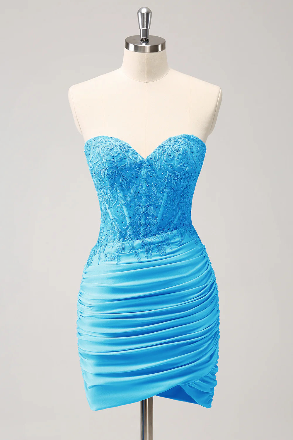 Sleeveless strapless tight fitting sweetheart corset with short pleats and beaded back to school dress