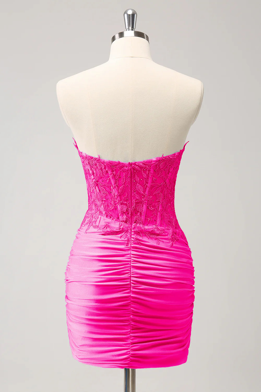 Sleeveless strapless tight fitting sweetheart corset with short pleats and beaded back to school dress