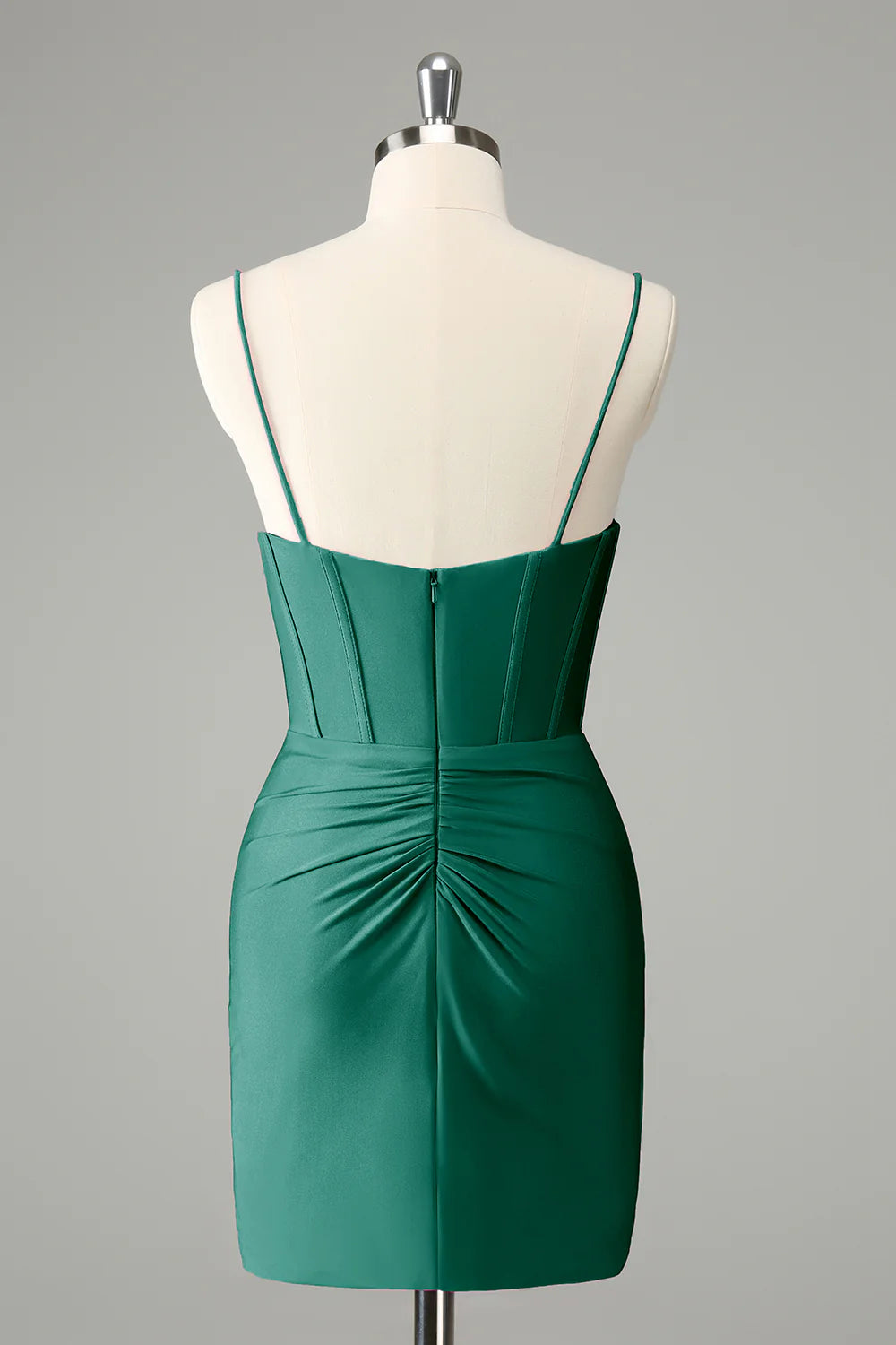 Tight Spaghetti Straps Pleated Short Homecoming Dress