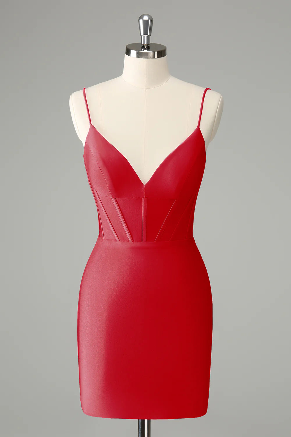 Tight Spaghetti Straps Pleated Short Homecoming Dress