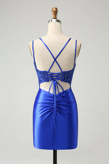 Sparkly Royal Blue Beading Corset Homecoming Dress
