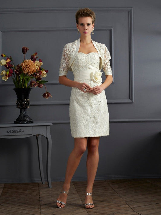 Sleeveless knee length beaded bridal mother dress
