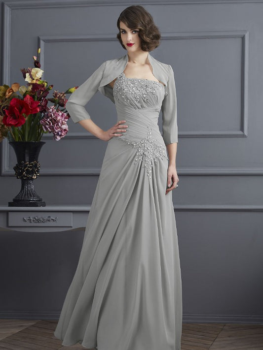 A-Line Chiffon One-Shoulder Sleeveless Floor-Length With Beading Mother of the Bride Dresses