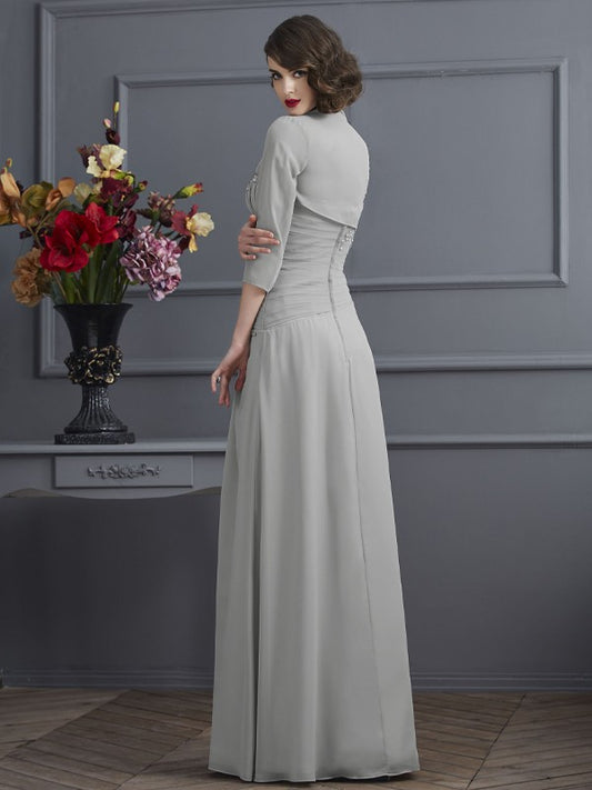 A-Line Chiffon One-Shoulder Sleeveless Floor-Length With Beading Mother of the Bride Dresses
