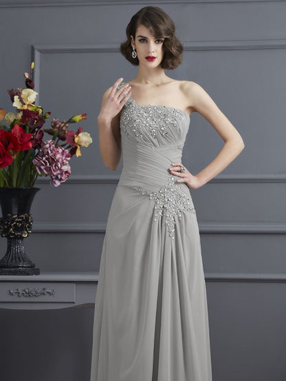 A-Line Chiffon One-Shoulder Sleeveless Floor-Length With Beading Mother of the Bride Dresses