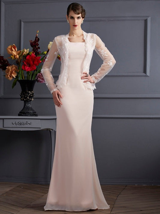 Sheath Chiffon Square Sleeveless Floor-Length With Lace Mother of the Bride Dresses