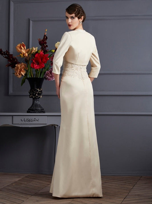 Sheath Elastic Woven Satin Square Sleeveless Floor-Length With Lace Mother of the Bride Dresses