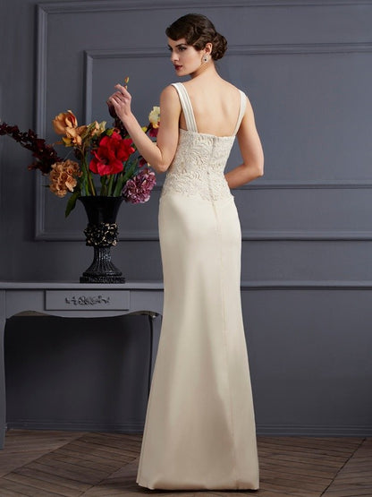 Sheath Elastic Woven Satin Square Sleeveless Floor-Length With Lace Mother of the Bride Dresses