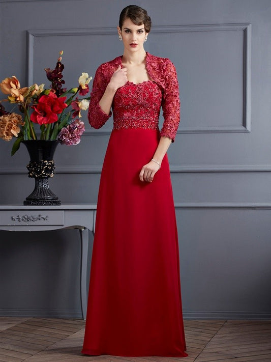 A-Line Chiffon Sweetheart Sleeveless Floor-Length With Beading Mother of the Bride Dresses