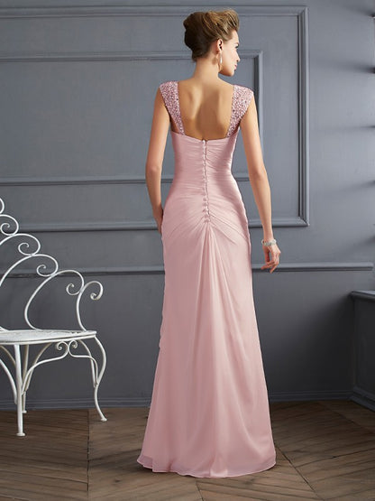 Sheath Chiffon Straps Sleeveless Floor-Length With Beading Mother of the Bride Dresses