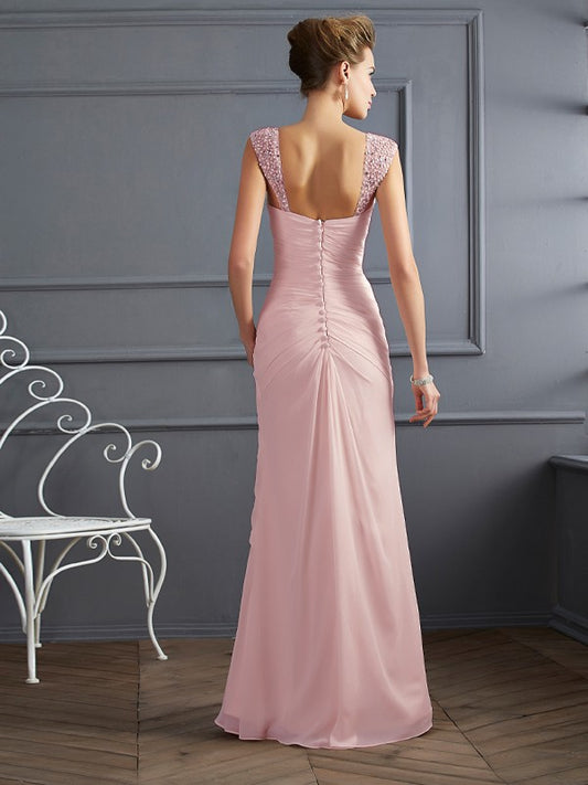 Sheath Chiffon Straps Sleeveless Floor-Length With Beading Mother of the Bride Dresses