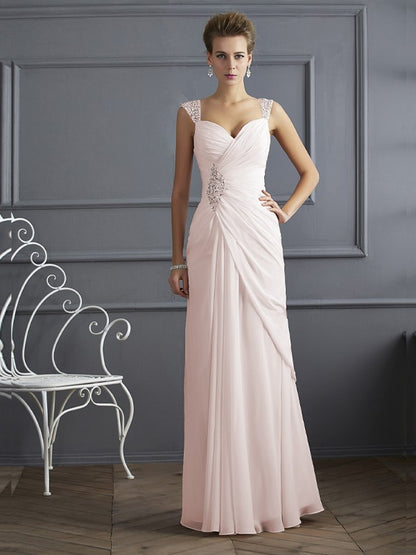 Sheath Chiffon Straps Sleeveless Floor-Length With Beading Mother of the Bride Dresses