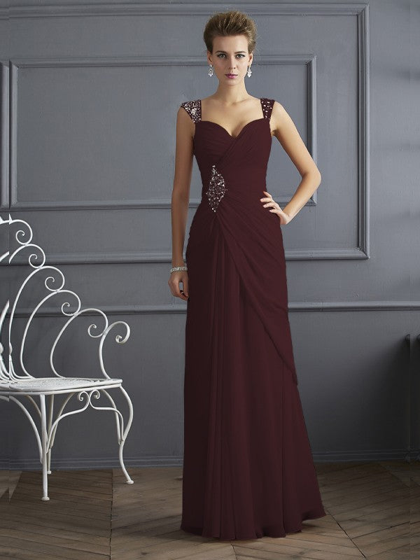 Sheath Chiffon Straps Sleeveless Floor-Length With Beading Mother of the Bride Dresses