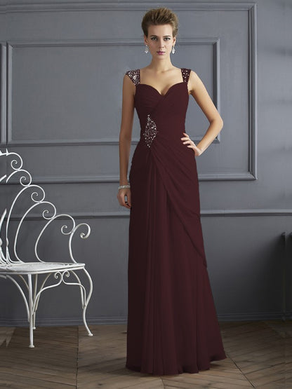 Sheath Chiffon Straps Sleeveless Floor-Length With Beading Mother of the Bride Dresses
