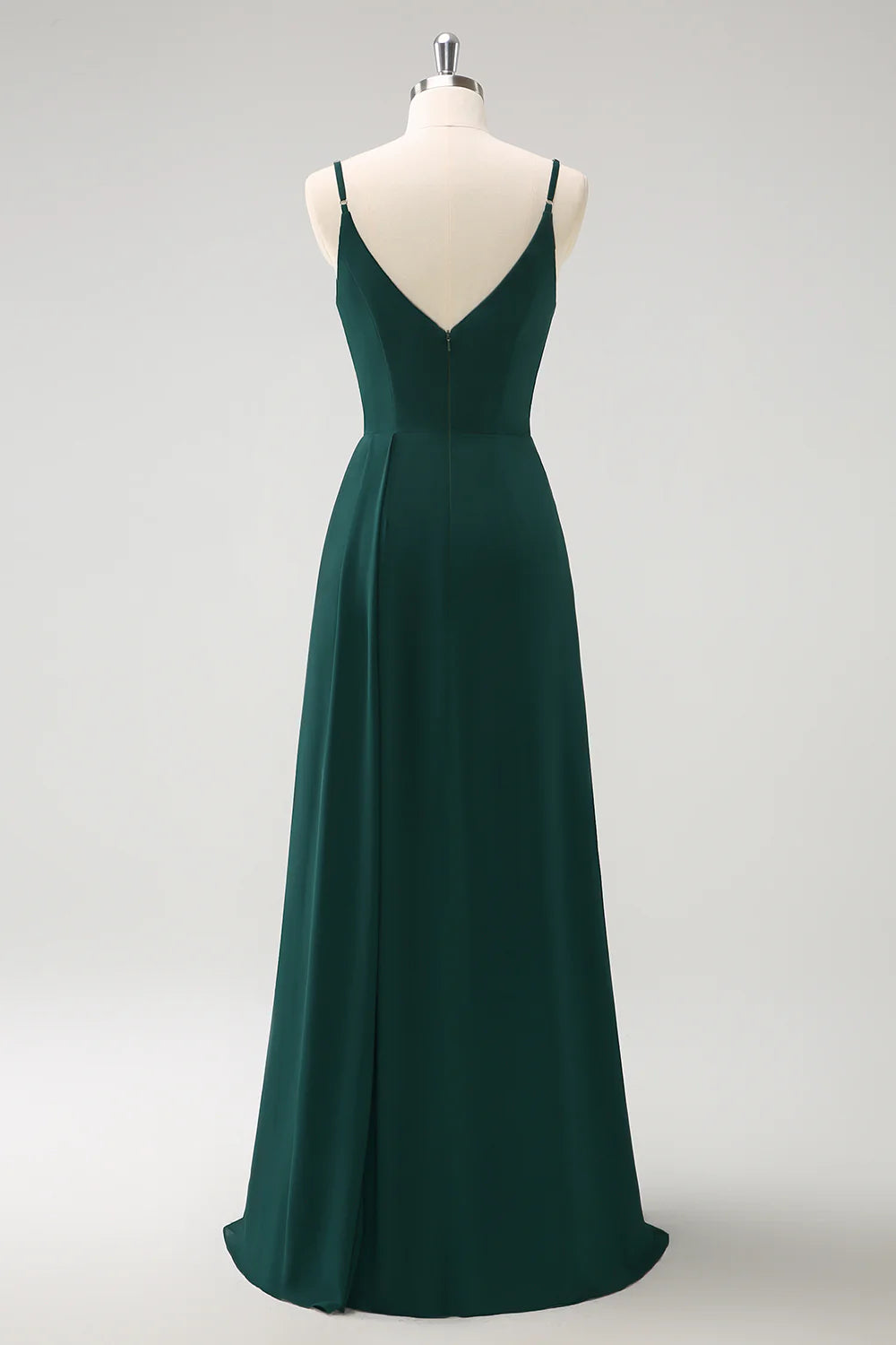 Dark Green A Line Spaghetti Straps Floor Length Chiffon Bridesmaid Dress with Slit