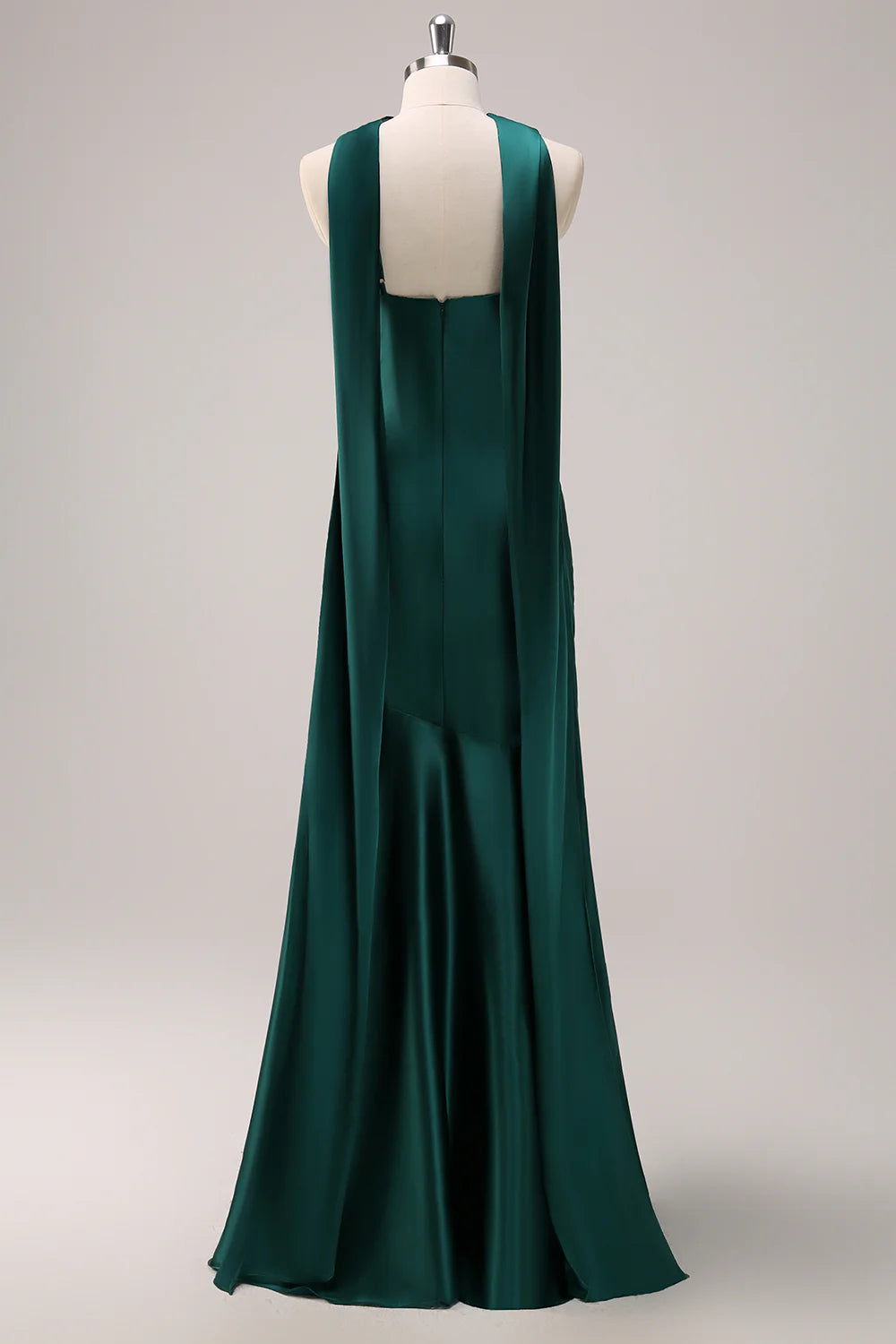 Mermaid Halter Floor Length Satin Dark Green Long Bridesmaid Dress
