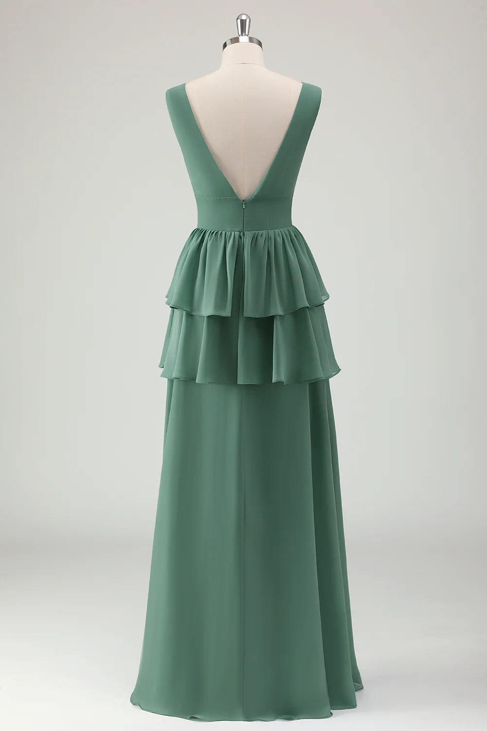 A-line V-neck layered long pleated bridesmaid dress