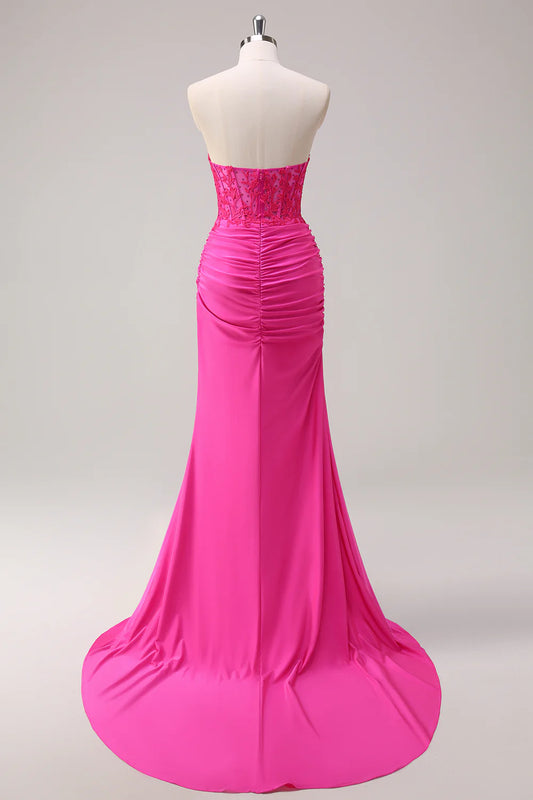 Strapless ruffled edges tassel beaded long ball dress